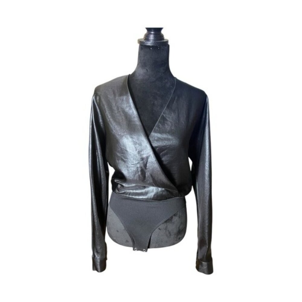 RtA Faux Leather Black Long Sleeve Bodysuit Size S – Japanese Fabric